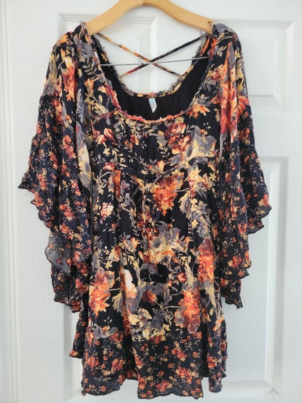 Free People Mini Boho floral Dress size XS bell sleeve coastal cowgirl Fairy - Picture 2 of 11